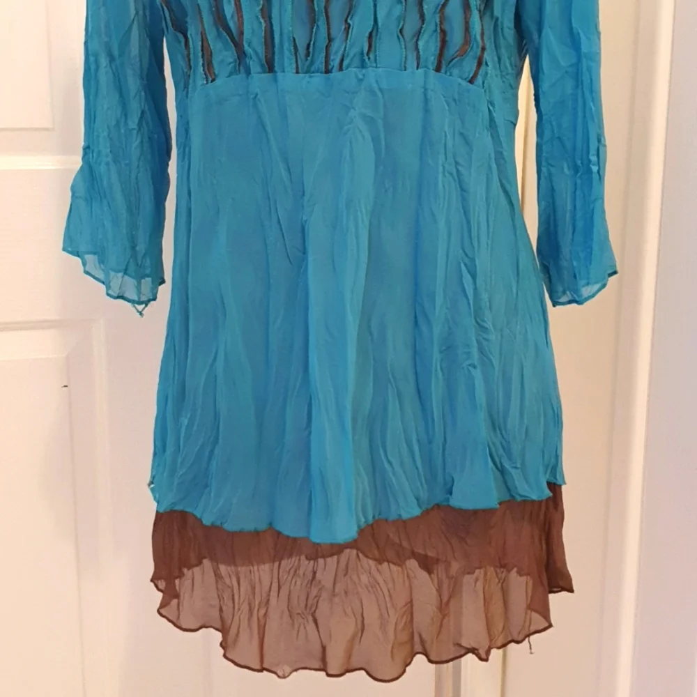 Crossroads Torquious and Brown ruffled Top 100% Polyester Size 18 - Picture 4 of 8